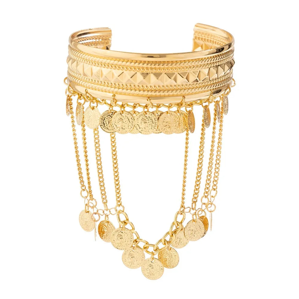New Metal Tassel Arm Chain Adjustable Fashion Wide Open Bangle Retro Arm Bracelet Women