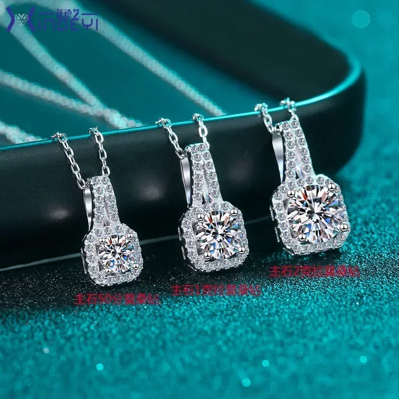 PT950 Platinum Square Gemstone Certificate 0.5/1/2 Carat Moissanite Diamond Pendants Necklaces.