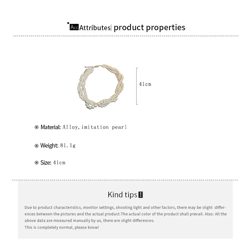 Multi-layered Twisted Imitation Pearl Necklaces, Luxury Collarbone Chain Necklace.