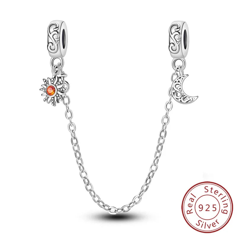 Safety Chain Fit Original 925 Sterling Silver Beads Moon Star Butterfly Heart shaped Jewellery Gift.