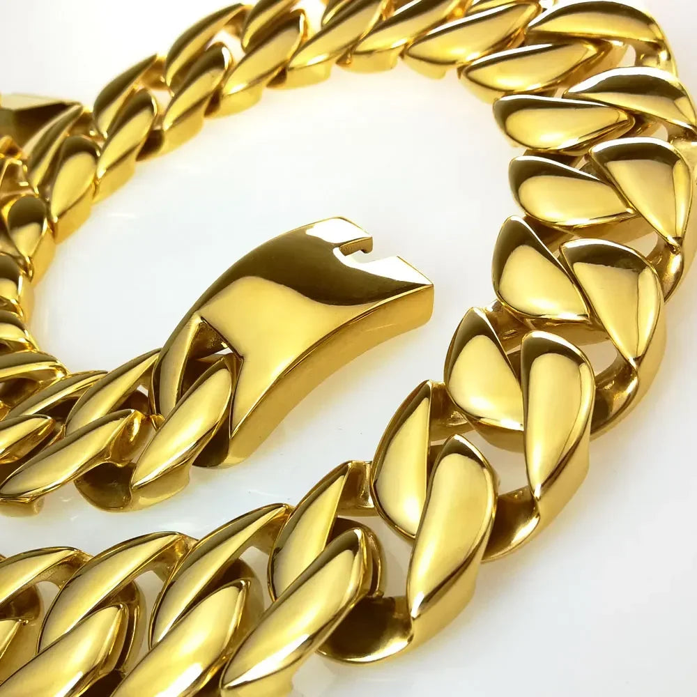 316L Stainless Steel All Polished 31mm Width Very Heavy  Necklace.