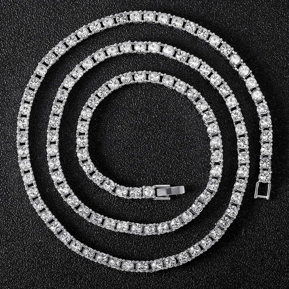 4MM Chain Iced Out Bracelet Necklace Men Fashion Jewellery Gift.