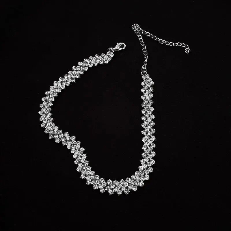 Luxury Shiny Full Rhinestone Choker Necklace Geometric Crystal Jewelry