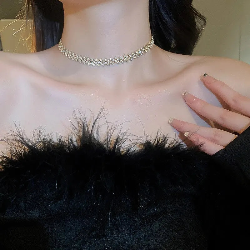 Luxury Shiny Full Rhinestone Choker Necklace Geometric Crystal Jewelry
