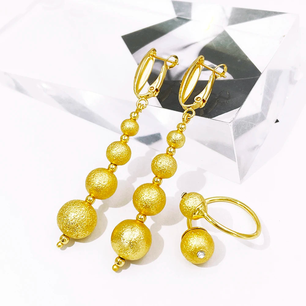 Elegant Gold Color Bead Jewelry Set for Women Matching Necklace Bracelet Earrings Ring for Daily Wear Fashion Accessory Gift