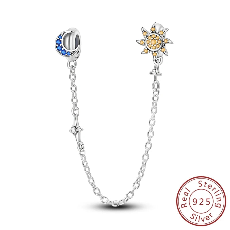 Safety Chain Fit Original 925 Sterling Silver Beads Moon Star Butterfly Heart shaped Jewellery Gift.