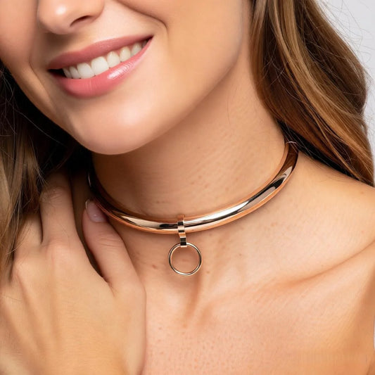 Gold Black Color Stainless Steel Locking Collar  Necklace Removable O-Ring Fashion Accessory.