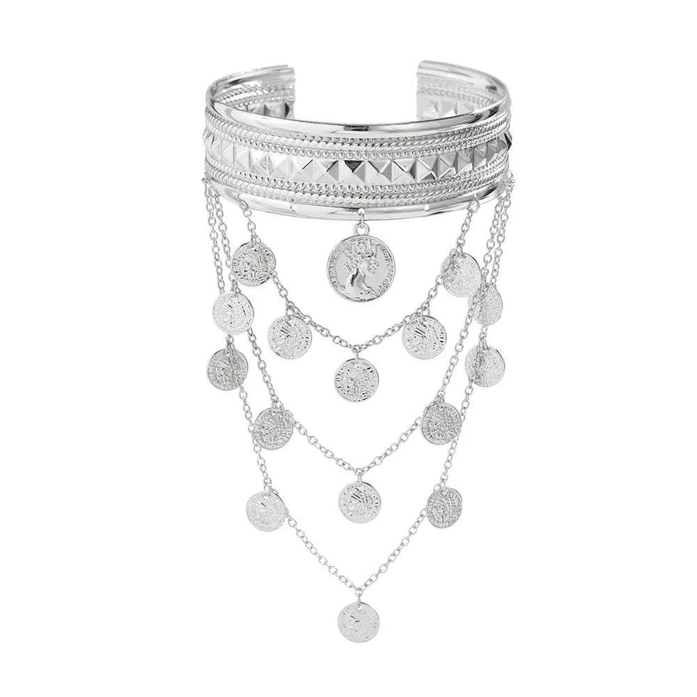 New Metal Tassel Arm Chain Adjustable Fashion Wide Open Bangle Retro Arm Bracelet Women