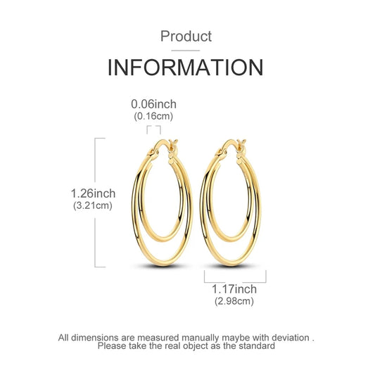 925 Sterling Silver Gold Color Plated Earrings Women Sparkling Large Double Hoop Earring.