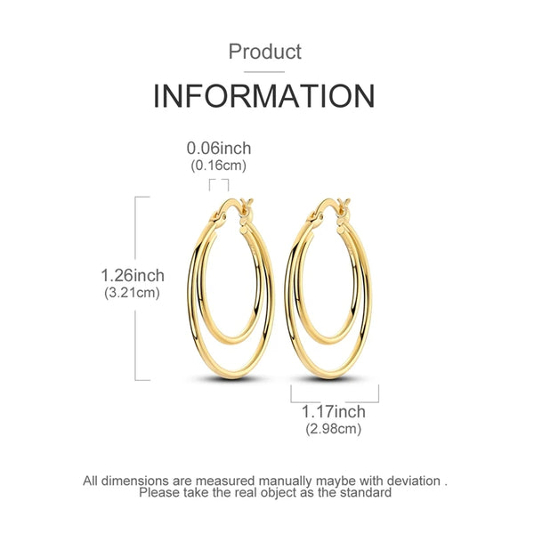 925 Sterling Silver Gold Color Plated Earrings Women Sparkling Large Double Hoop Earring. Alternate View