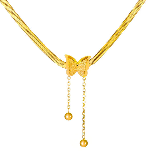 Stainless Steel Frosted Butterfly Necklace Gold, Silver Colors Necklace Fashion Jewellery.
