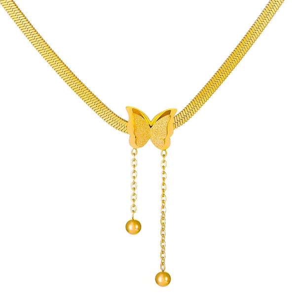 Stainless Steel Frosted Butterfly Necklace Gold, Silver Colors Necklace Fashion Jewellery. Alternate View