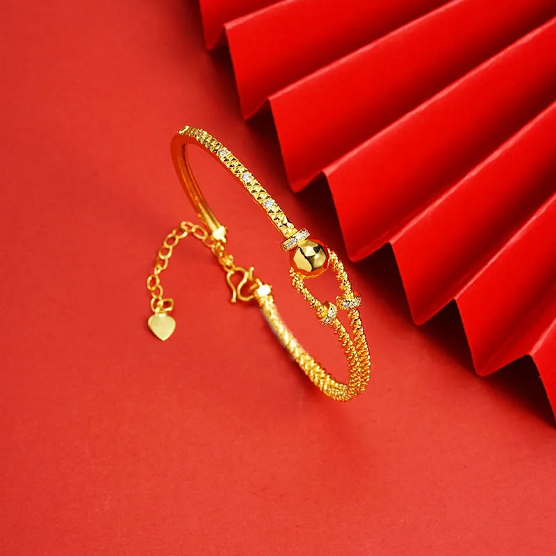 Gold bracelet light luxury diamond inlay line 24K real gold opening bracelet.