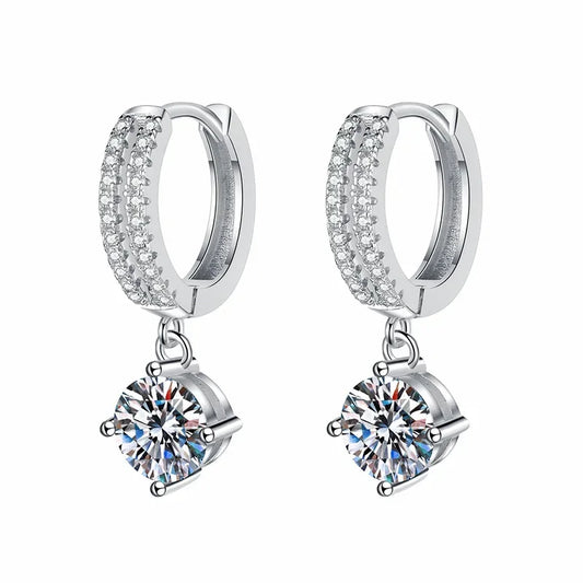 Luxury Solid White Gold Platinum Earrings moissanite earrings classic four claw D color 1 carat earrings.