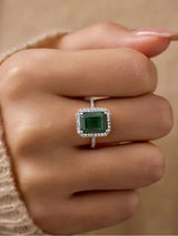925 Sterling Silver Classic Vintage Emerald Cubic Zirconia Ring For Anniversary Luxury Jewellery.