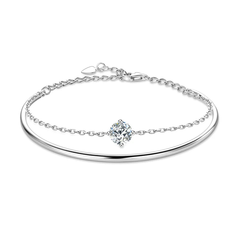 925 Sterling Silver Double Chain Cuff Bracelets Bling 6.5mm Moissanite Bracelet For Women Adjustable Wristband Jewelry Gift