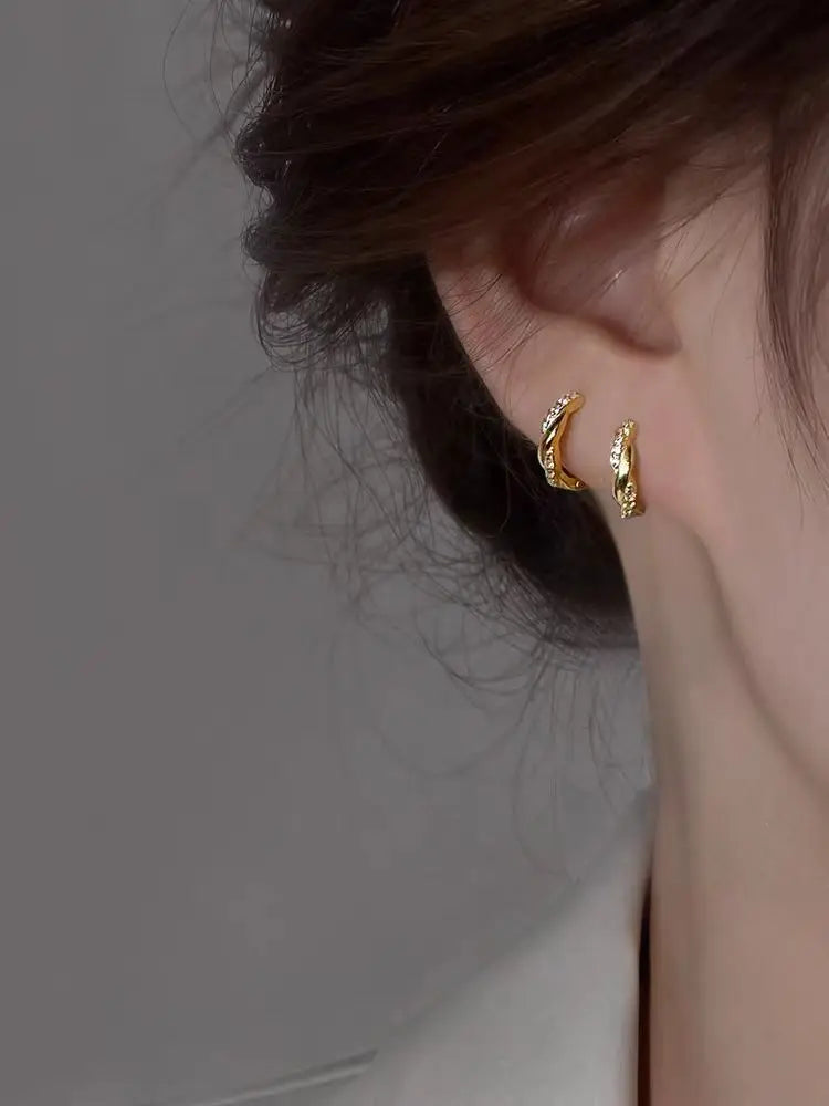 Luxury 24K Pure real gold Women's Diamond Twist Earrings