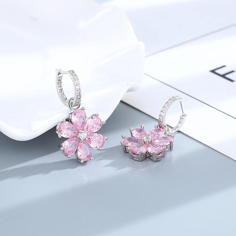 Pink Zircon Crystal Flower Pendant  Fine Jewellery Sets.