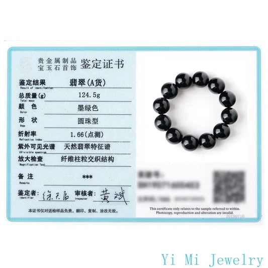 10-20mm Burmese Jade Beaded Bracelets Fashion Gemstones Jadeite Certificate Man Natural Carved Bracelet Jewelry Gifts Black Men
