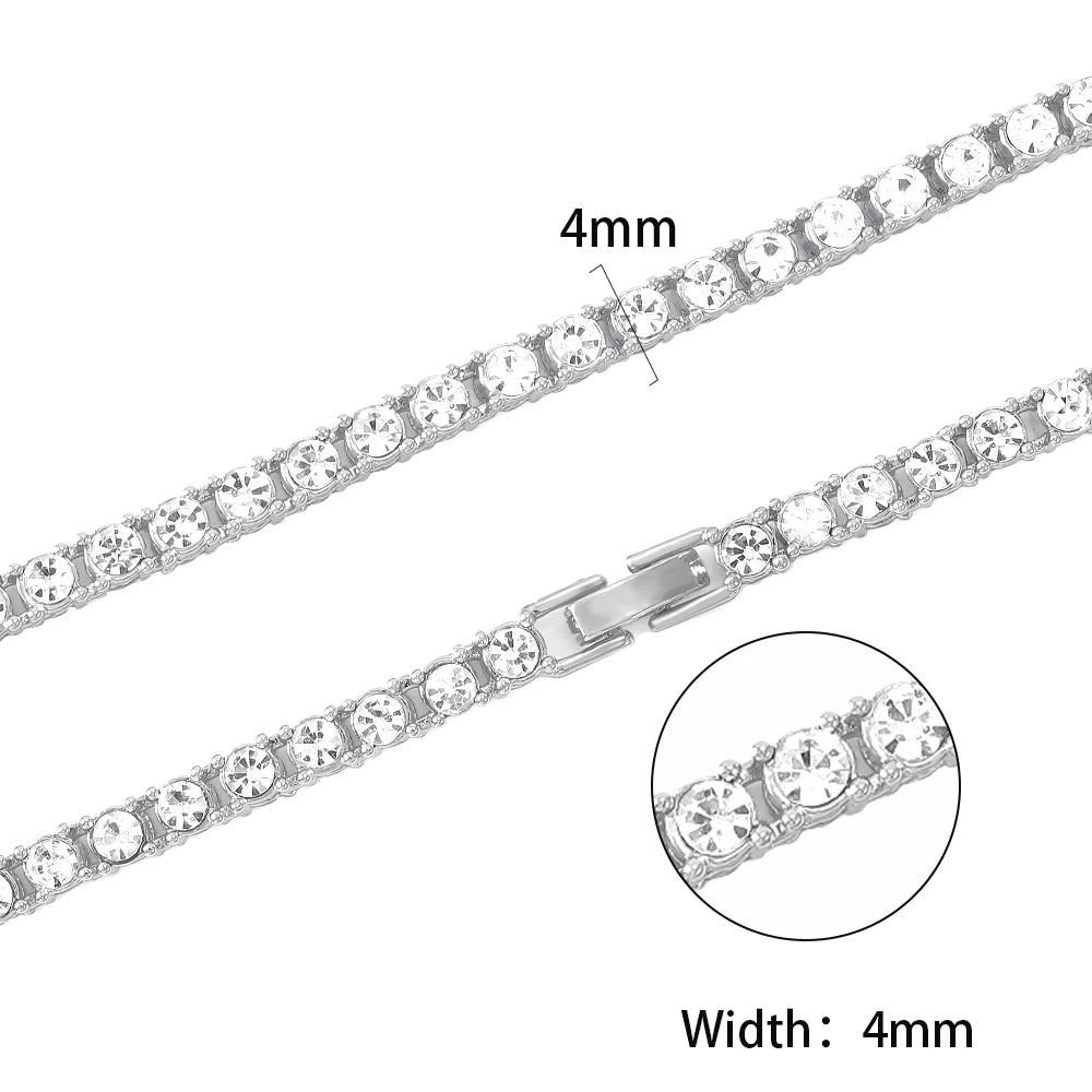 4MM Chain Iced Out Bracelet Necklace Men Fashion Jewellery Gift.