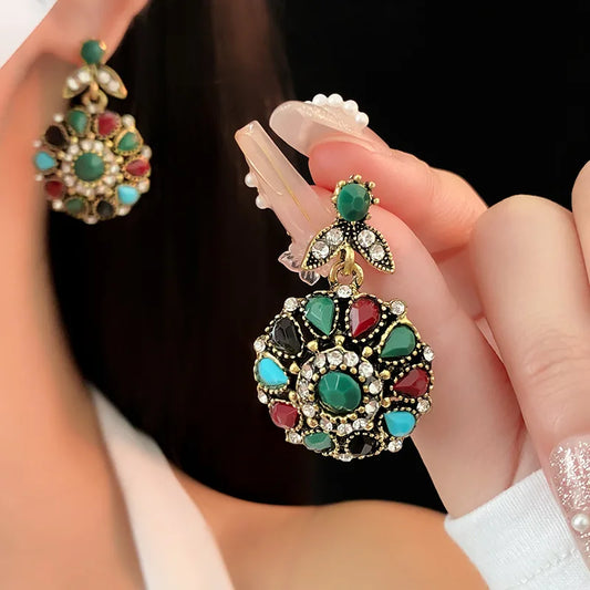 Colorful Rhinestone water Drop Round Flower Necklaces, Vintage Advanced Collar Chains Jewellery .