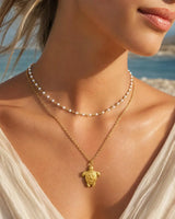18K Gold Plated Pearl, Shell, Conch, Starfish Summer Beach Necklace, Stainless Steel Waterproof Charm Jewelry