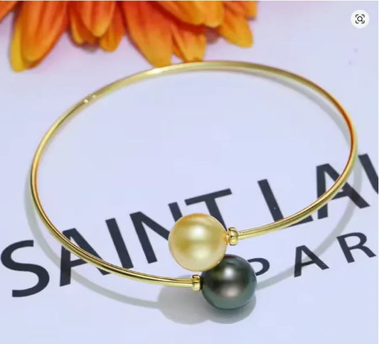 Gorgeous AAAA Giant 11-10mm Natural Tahitian Black Round Pearl Bracelet 14k Gold P, 7.5-8inch