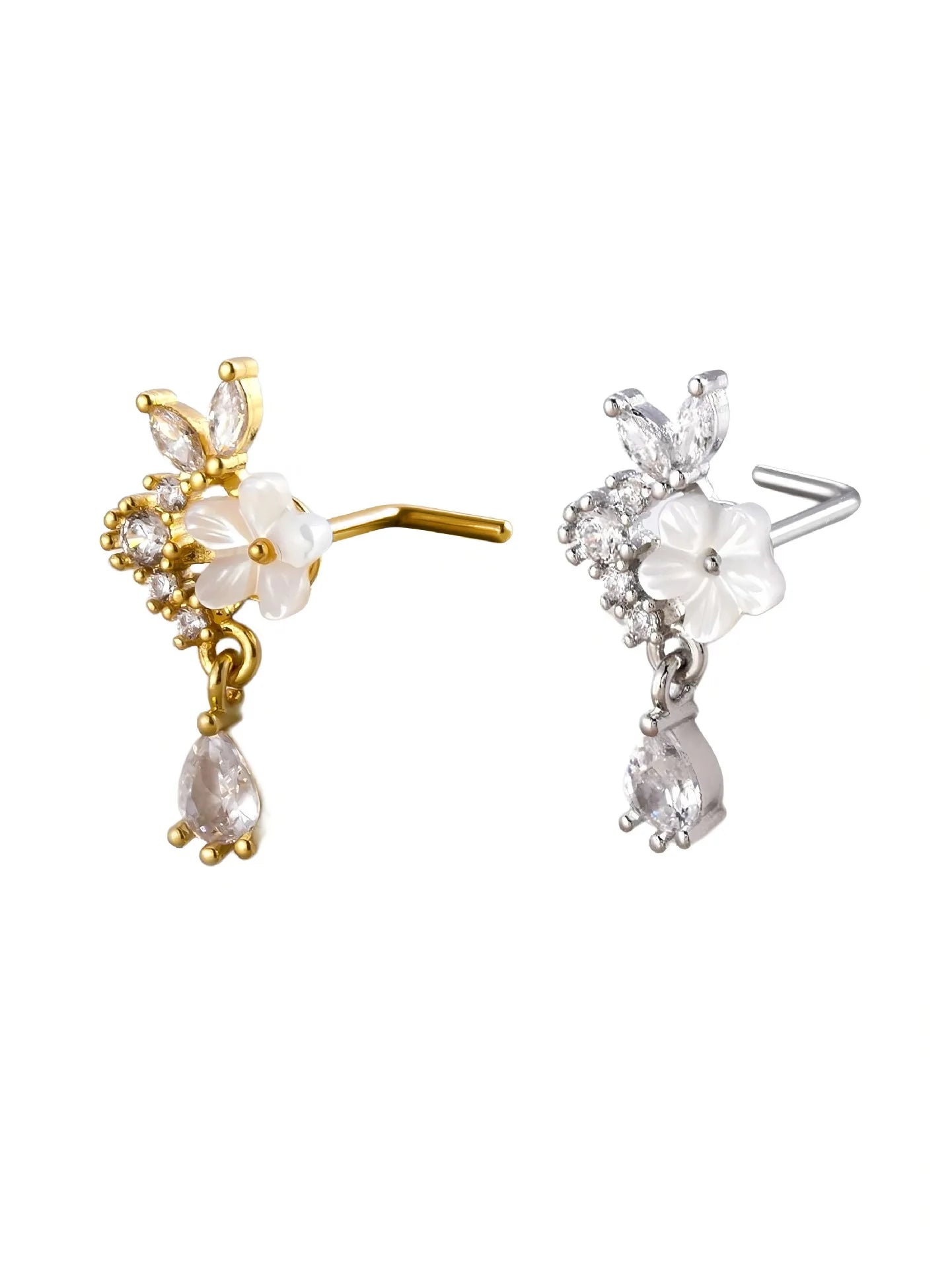 Dangle Nose Ring Piercing Stainless Steel Nose Bend Ring Butterfly Pendents Dangling Nose Piercing Jewelry