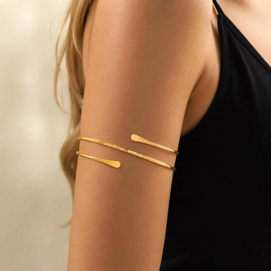 Upper Arm Cuff Bracelet Gold Plated Adjustable Open Armband Jewelry.