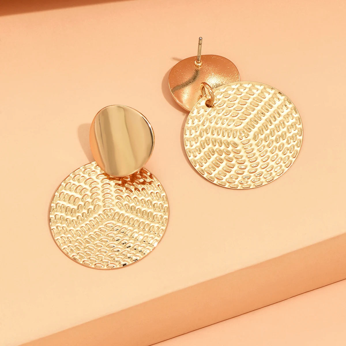 Trendy Geometric Metal Round Earrings.