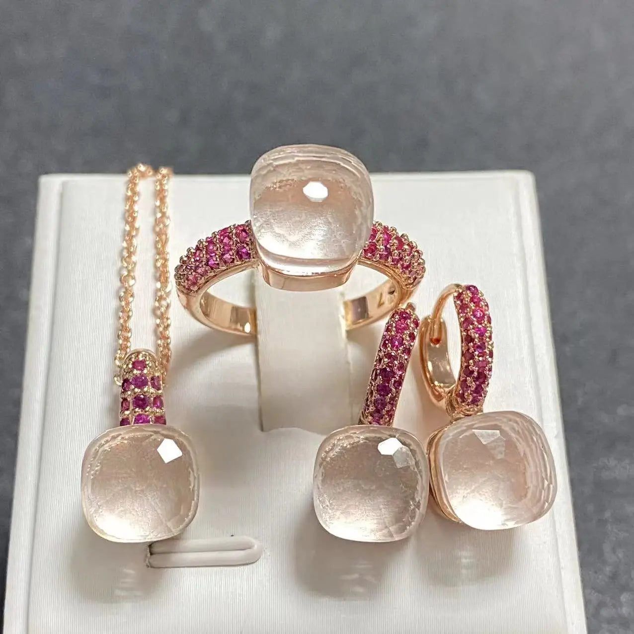 3Pcs Rose Gold Plated Jewelry set with Inlay Purple Zircon Crystal