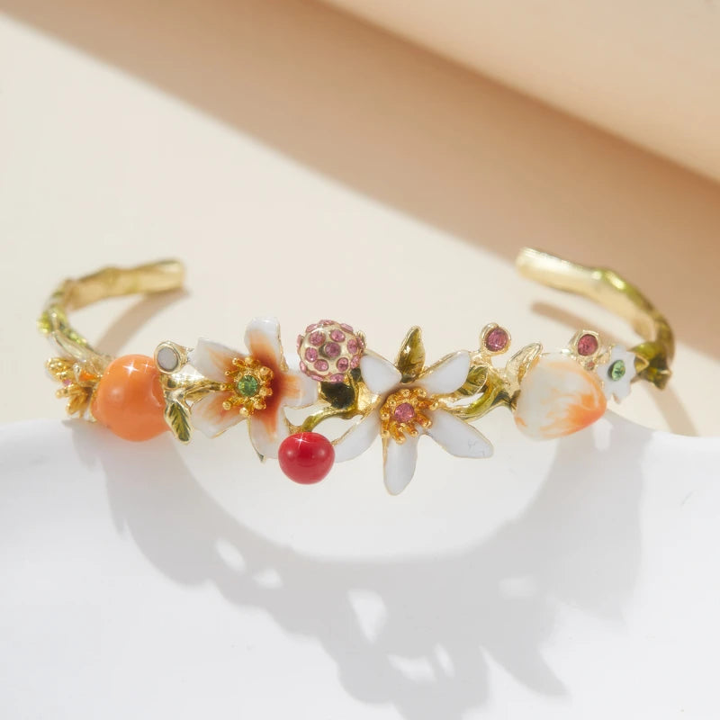 Bangle Handmade Flowers Fruit Series Enamel Bangle Adjustable Bangle Gift Jewelry.