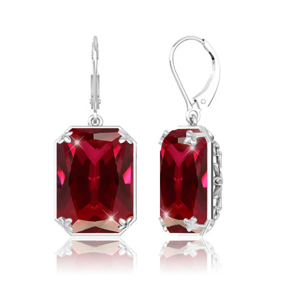 925 Sterling Sliver Earrings Vintage Ruby Gemstone  Lever Back Drop Earring Handmade Jewellery Designers.