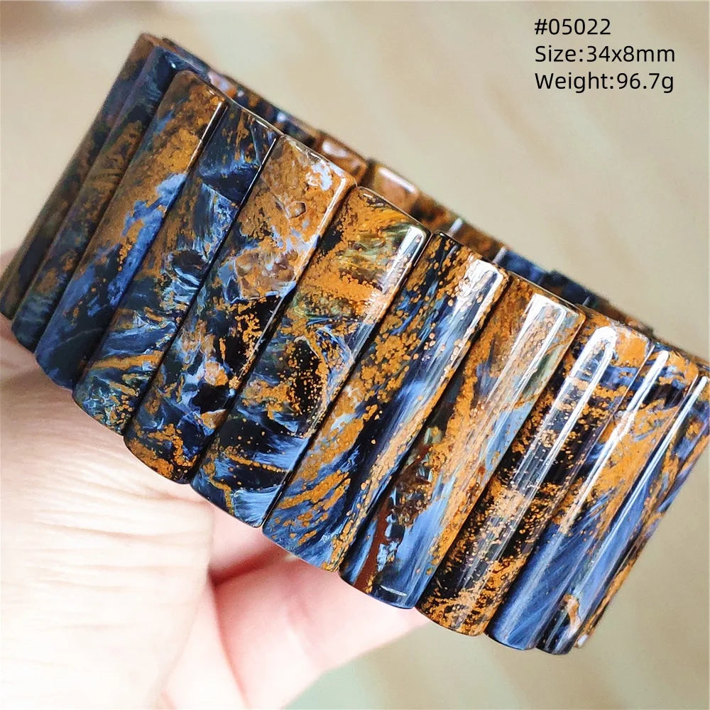 Natural Blue Pietersite Rectangle Beads Bracelet 17x10mm Stretch Gemstone Yellow Fire Pietersite From Namibia AAAAAA