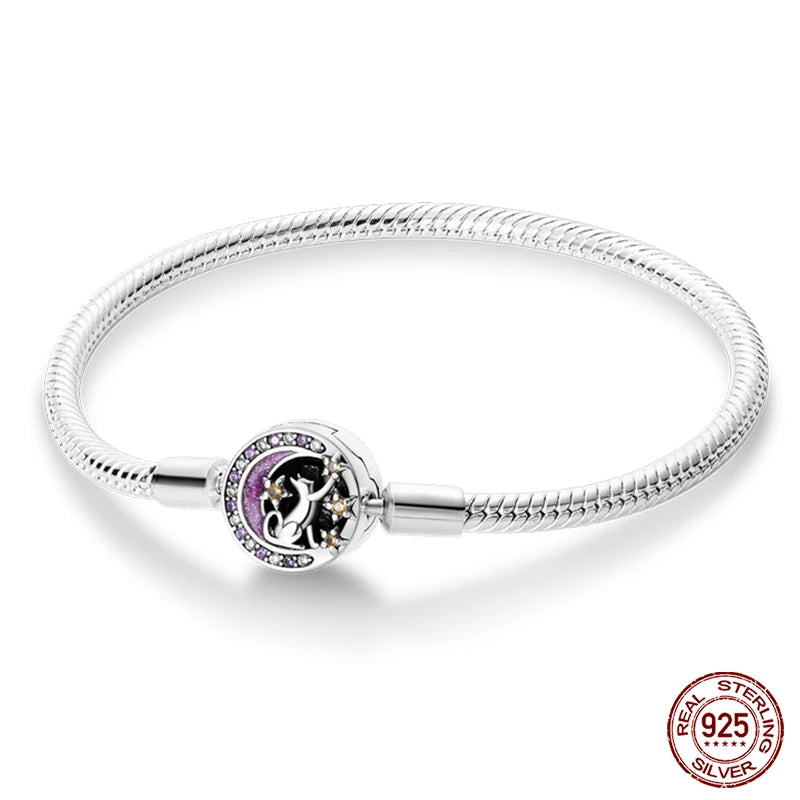 Bracelet Silver 925 Original Star Moon Sun Four Leaf Clover Green Zircon Bracelets Jewellery.
