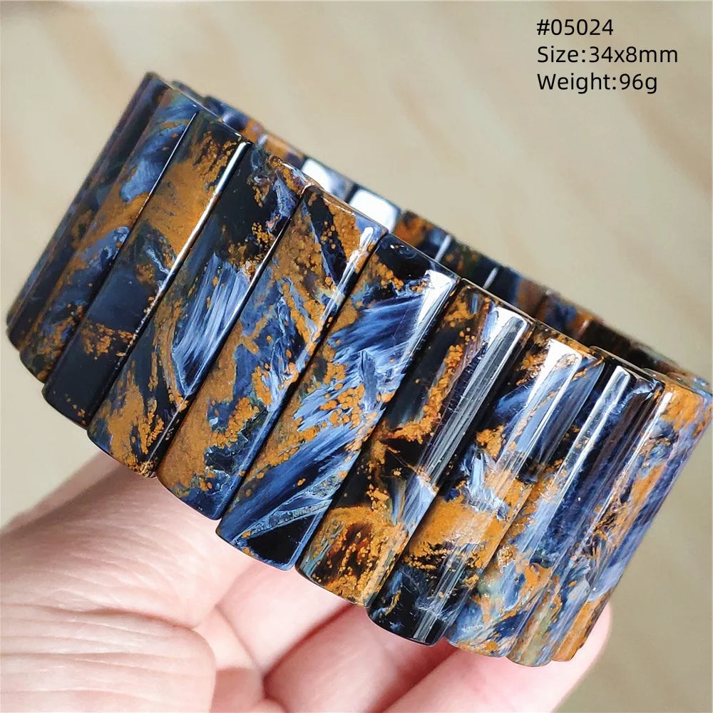 Natural Blue Pietersite Rectangle Beads Bracelet 17x10mm Stretch Gemstone Yellow Fire Pietersite From Namibia AAAAAA