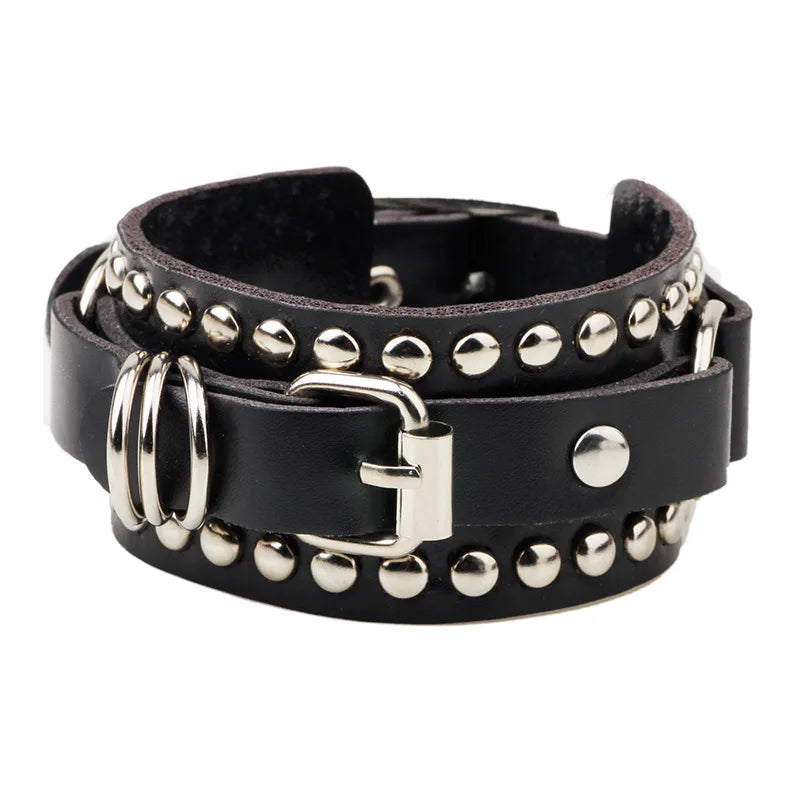 Black White Leather Wristband Bracelet Cuff Bracelets,  Rivet Stud Bangle Jewellery.