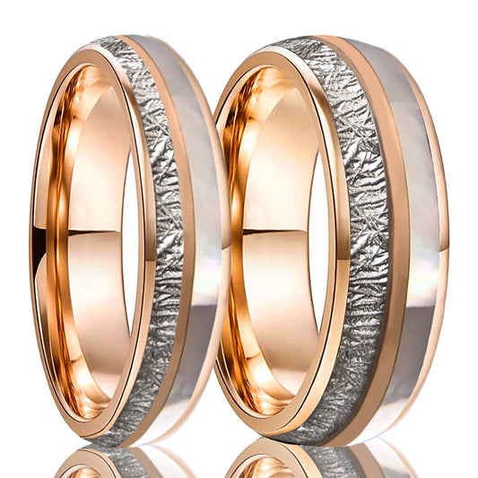 Pearl Rose Gold 8mm, 6mm Gold Ring, couples Matching Rings, anniversary Gift.