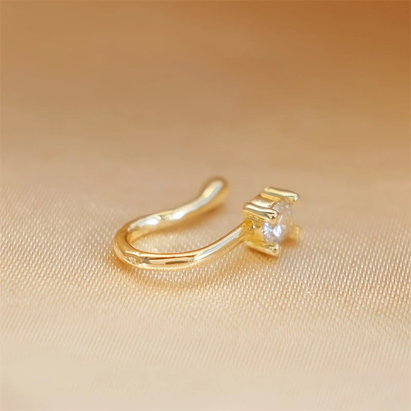 1-Piece Round Zircon Non Perforated Nose Ring Female Brass Material Adjustable Nose Clip.