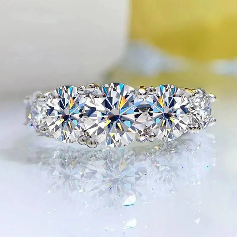 18K Gold 3.6CT Full Moissanite Ring 5-Stone Sparkling  S925 Sterling Silver