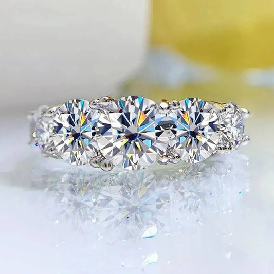18K Gold Full Moissanite Ring 5-Stone Sparkling  S925 Sterling Silver