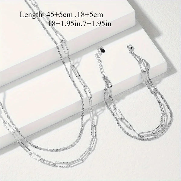 2pcs Lovely 925 Sterling Silver Necklace Bracelet Jewelry Set