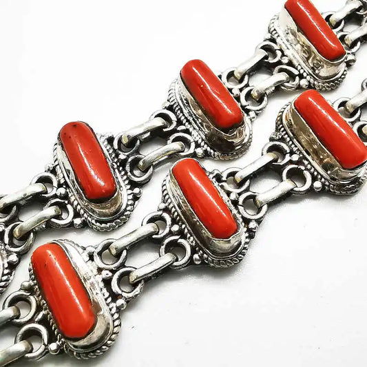 Nepal Vintage Jewelry Inlay Bamboo Coral Chain Bracelets