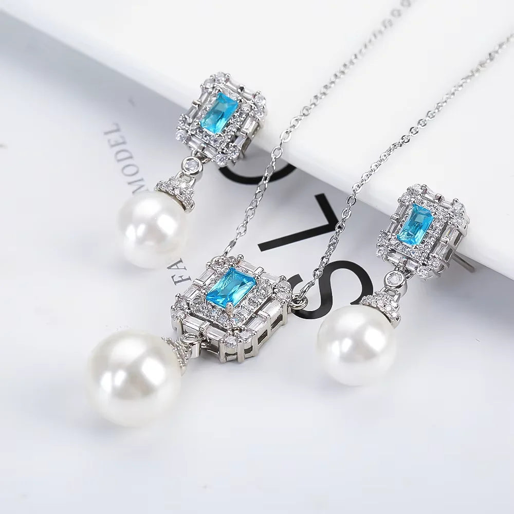 Luxury Irregular Pearl Classic Retro Pendant Jewelry Set 18K Gold Plated Crystal.