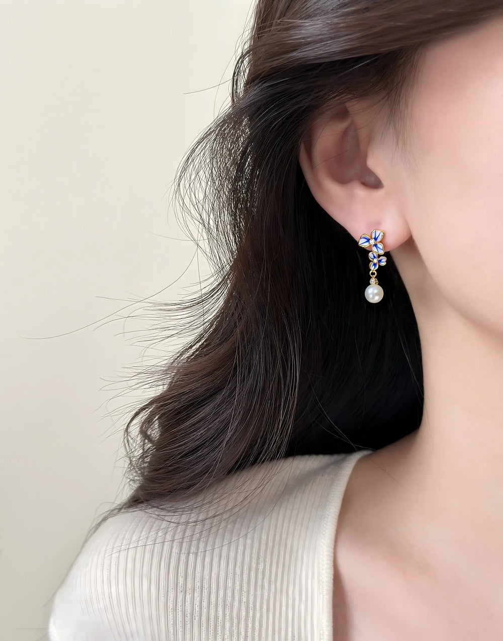 Freshwater Pearl Earrings 7-7.5mm Zircon Symmetry Flower Style Fashion Jewellery.