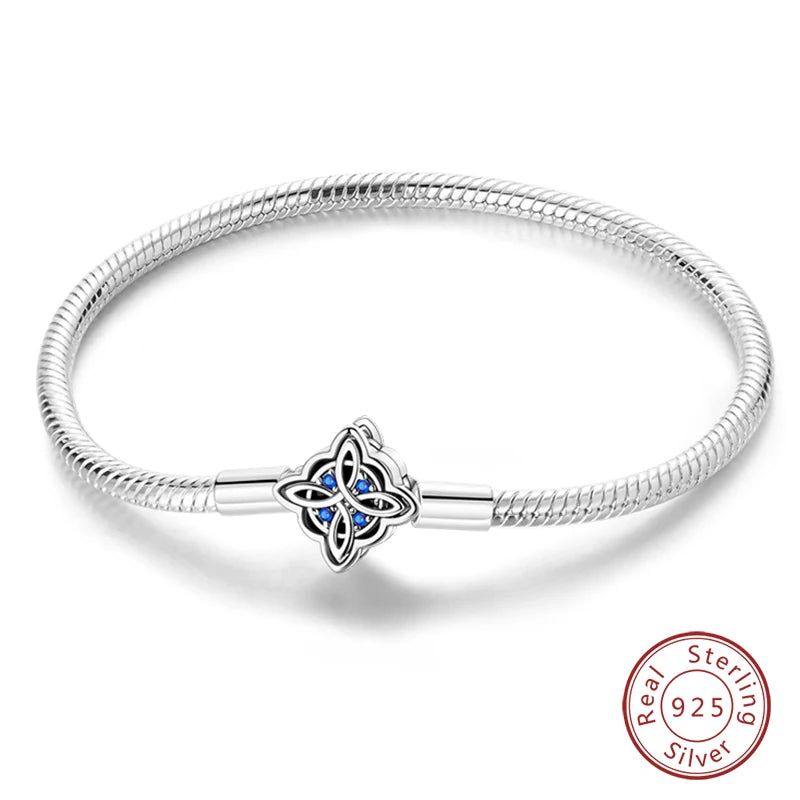 Bracelet Silver 925 Original Star Moon Sun Four Leaf Clover Green Zircon Bracelets Jewellery.