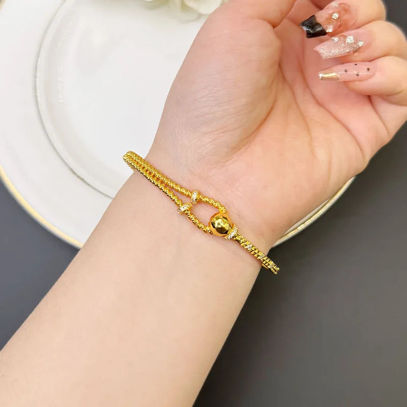 Gold bracelet light luxury diamond inlay line 24K real gold opening bracelet.