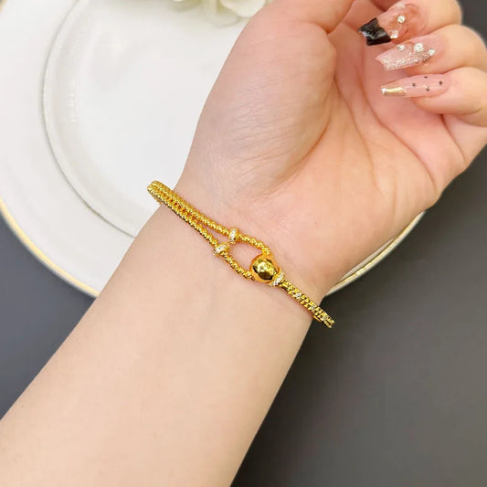 Gold bracelet light luxury diamond inlay line 24K real gold opening bracelet.