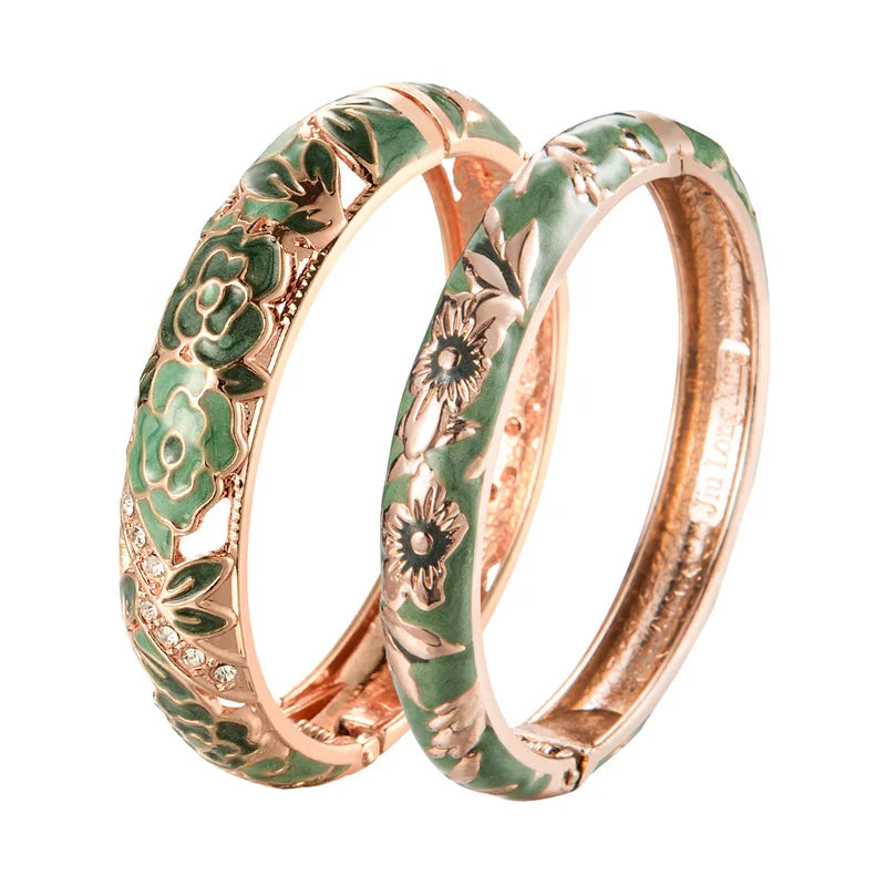 Cloisonne Double Bangle Bracelet On Hand Enamel Jewelry Women's Hand Bracelet.