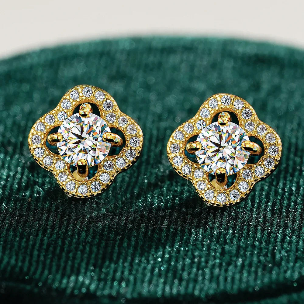 Luxury 100% Real 18k Gold Ring  Moissanite Women's Stud Earrings Luxury Classic.